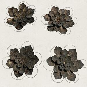 4-Piece Metal Flower Wall Art Set Bronze Gold Blue Rustic Floral Sculptures Boho